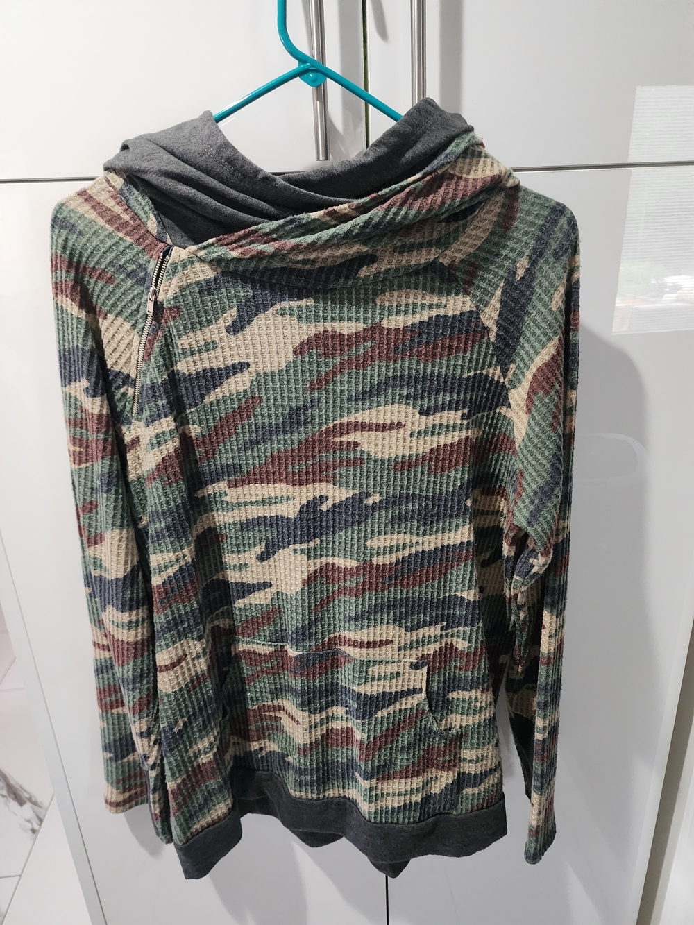 7th Ray Camo Waffle Knit Hoodie in Green, Brown, Beige, Navy
